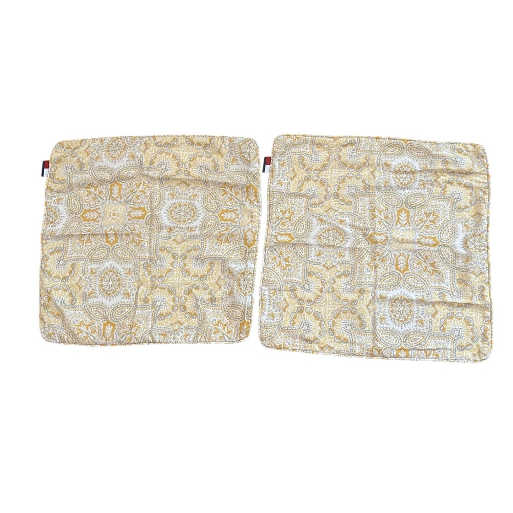 Tommy Hilfiger Yellow Paisley Cotton Throw Pillow Covers Set of 2 Square 18x18